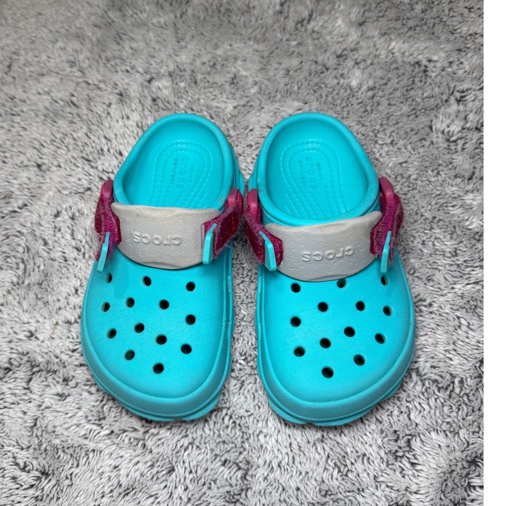 Crocs Classic All-Terrain Clog Kids Size 9 Turquoise Magenta Rugged Strap Shoes